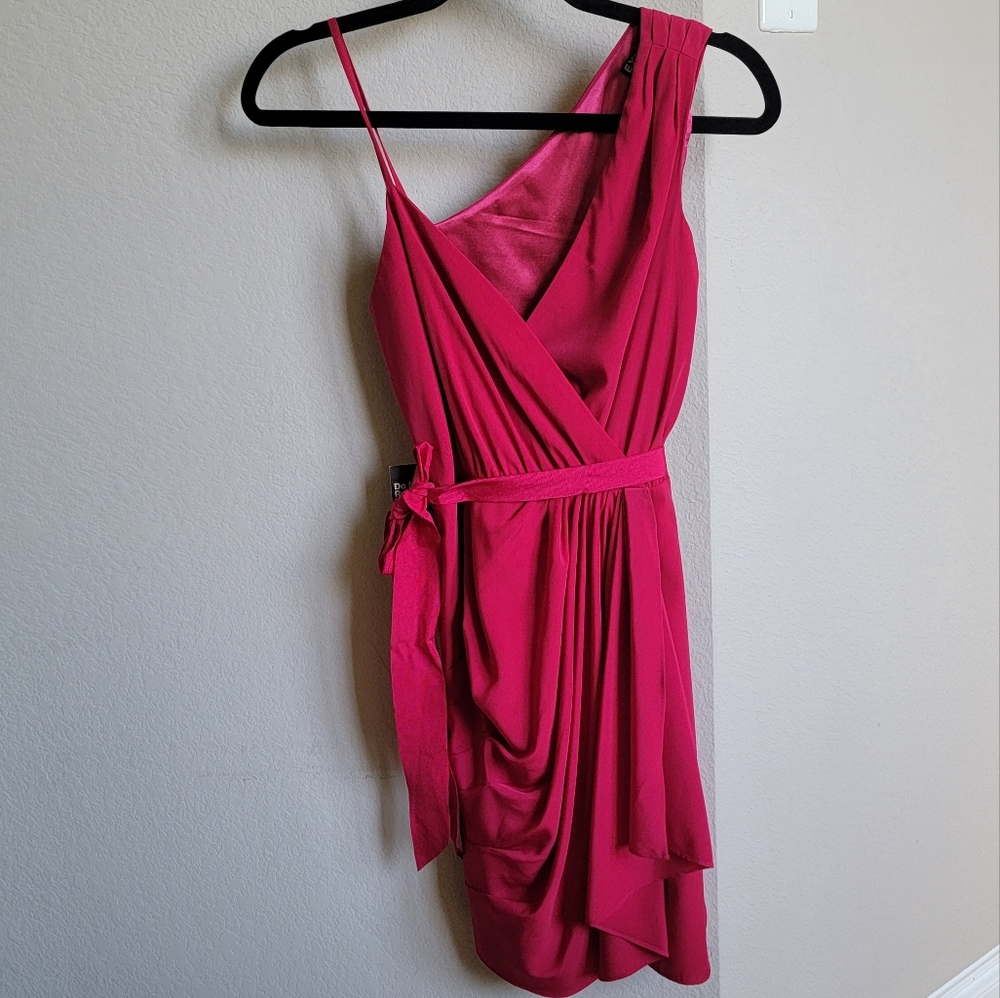 Express Pink Asymmetrical Ruched Cocktail Dress